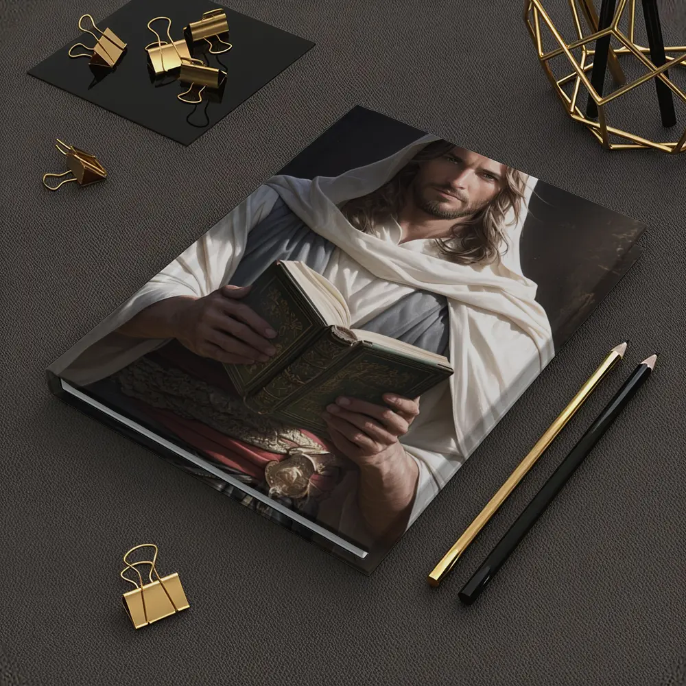 Jesus Christ Reading Holy Book Dark Background – Notebooks
