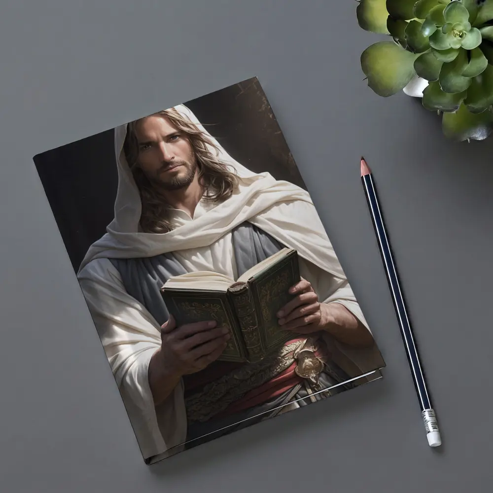 Jesus Christ Reading Holy Book Dark Background – Notebooks