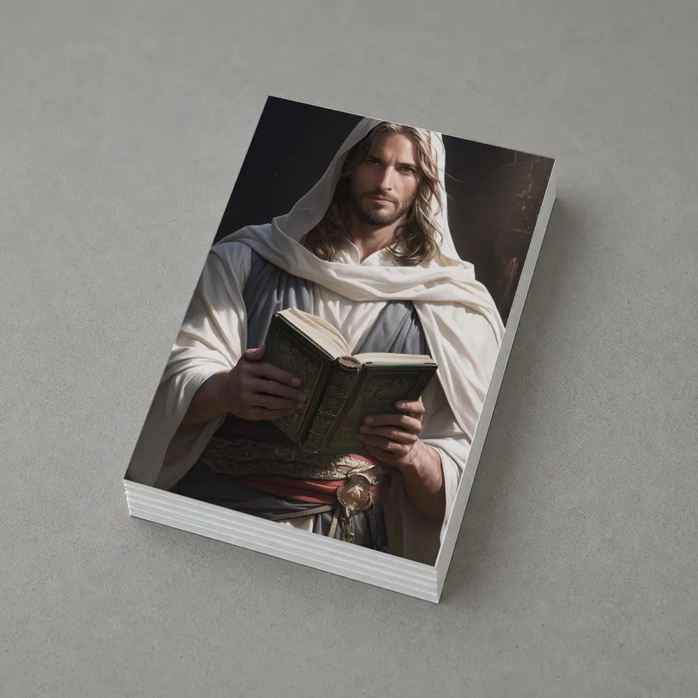 Jesus Christ Reading Holy Book Dark Background – Postcards
