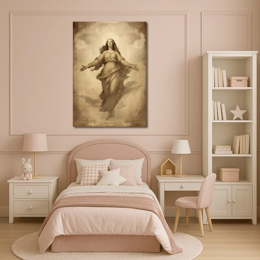 Virgin Mary Ascending Sepia Vintage Religious Art – Wall Art
