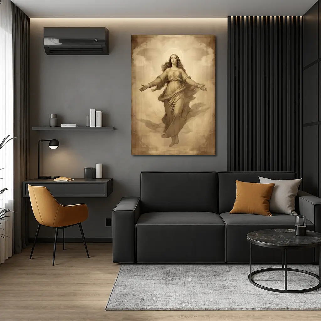 Virgin Mary Ascending Sepia Vintage Religious Art – Wall Art