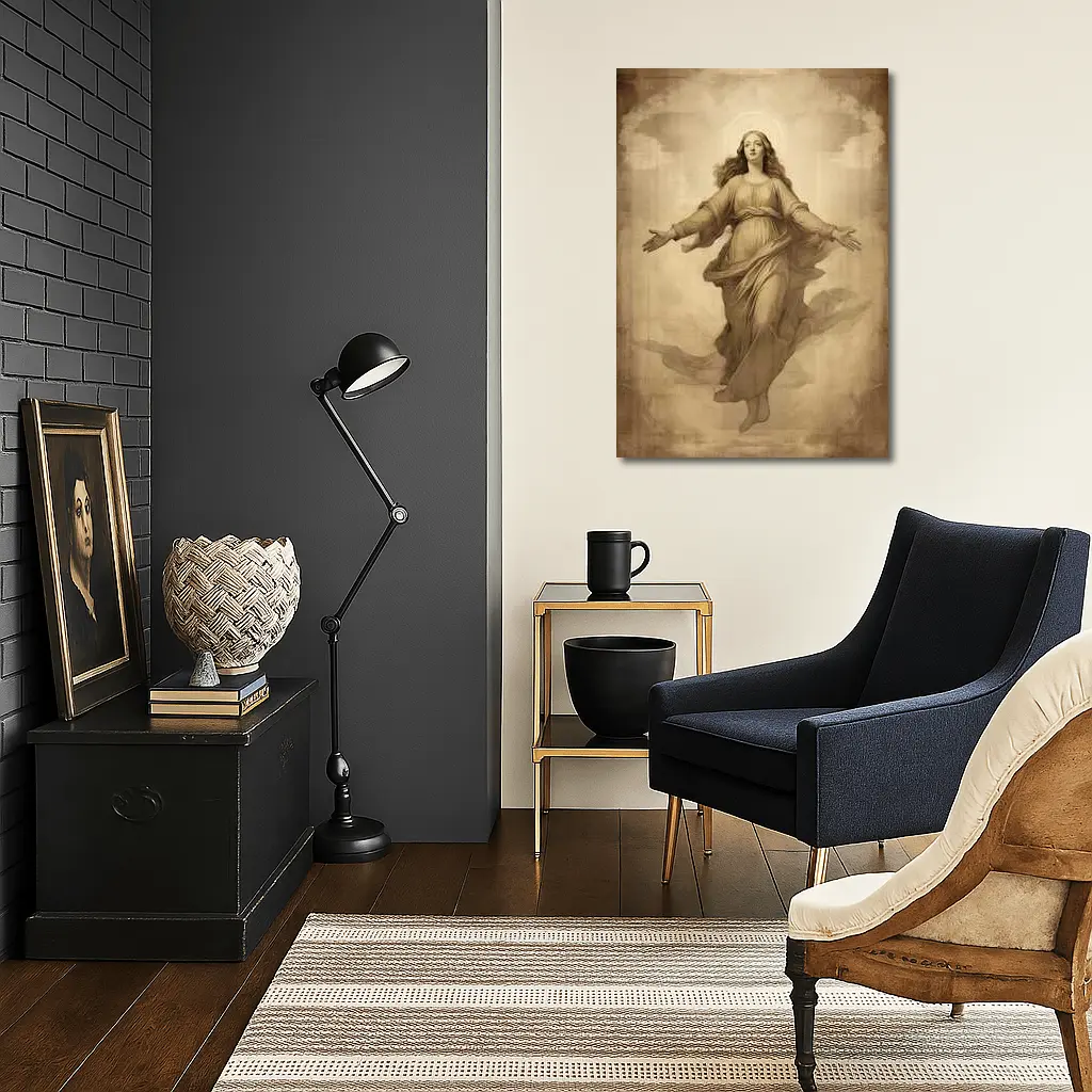 Virgin Mary Ascending Sepia Vintage Religious Art – Wall Art