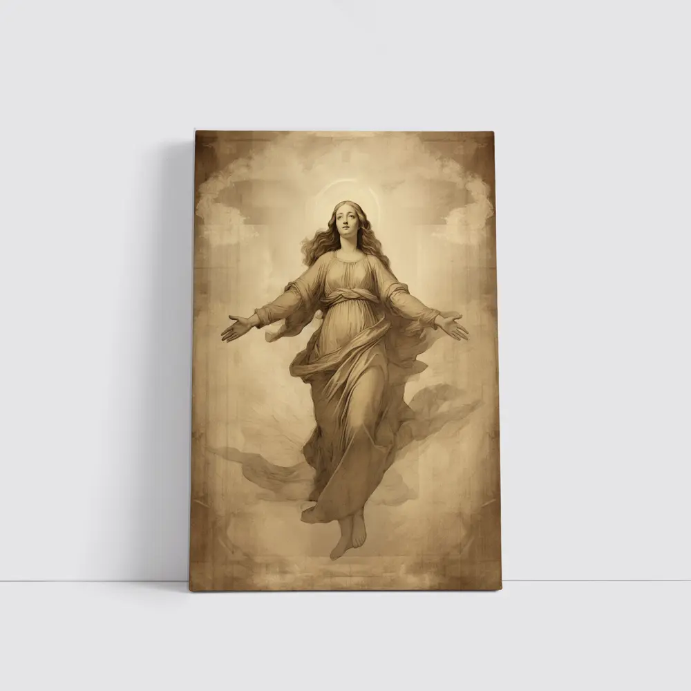 Virgin Mary Ascending Sepia Vintage Religious Art – Wall Art