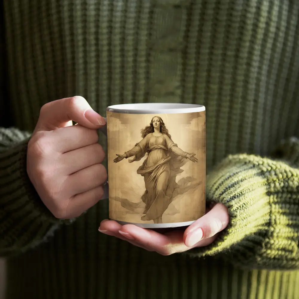 Virgin Mary Ascending Sepia Vintage Religious Art – Mugs