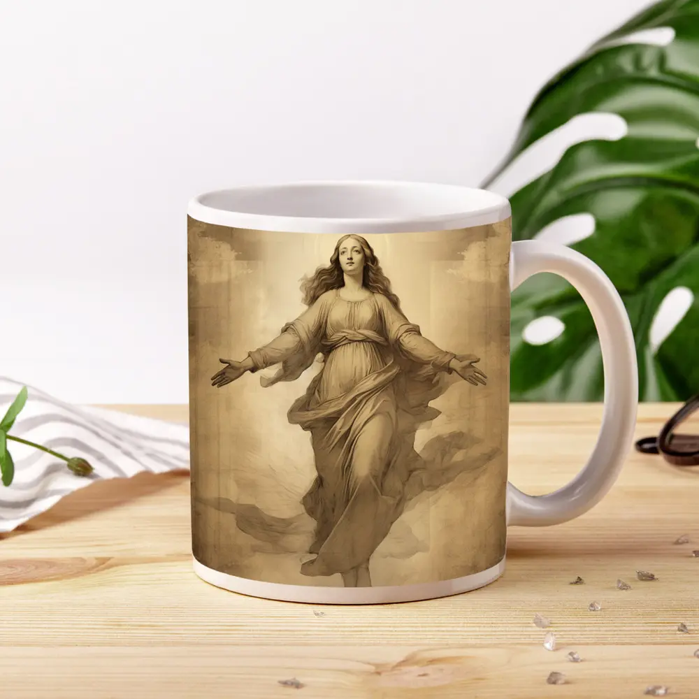 Virgin Mary Ascending Sepia Vintage Religious Art – Mugs