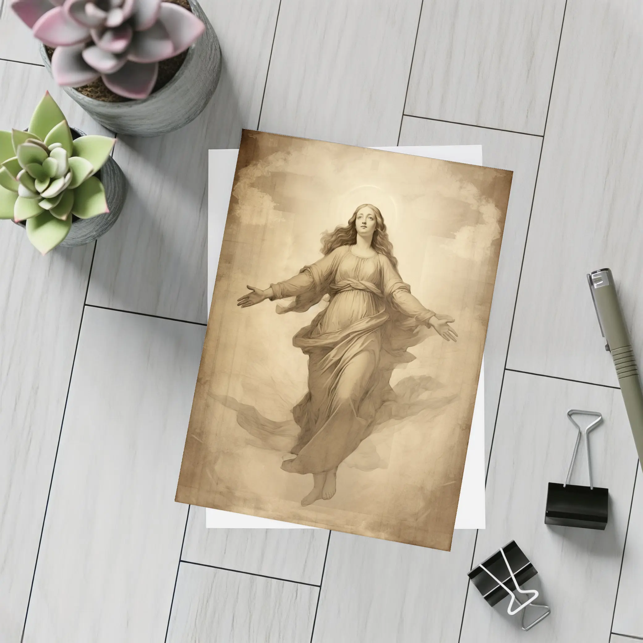 Virgin Mary Ascending Sepia Vintage Religious Art – Postcards