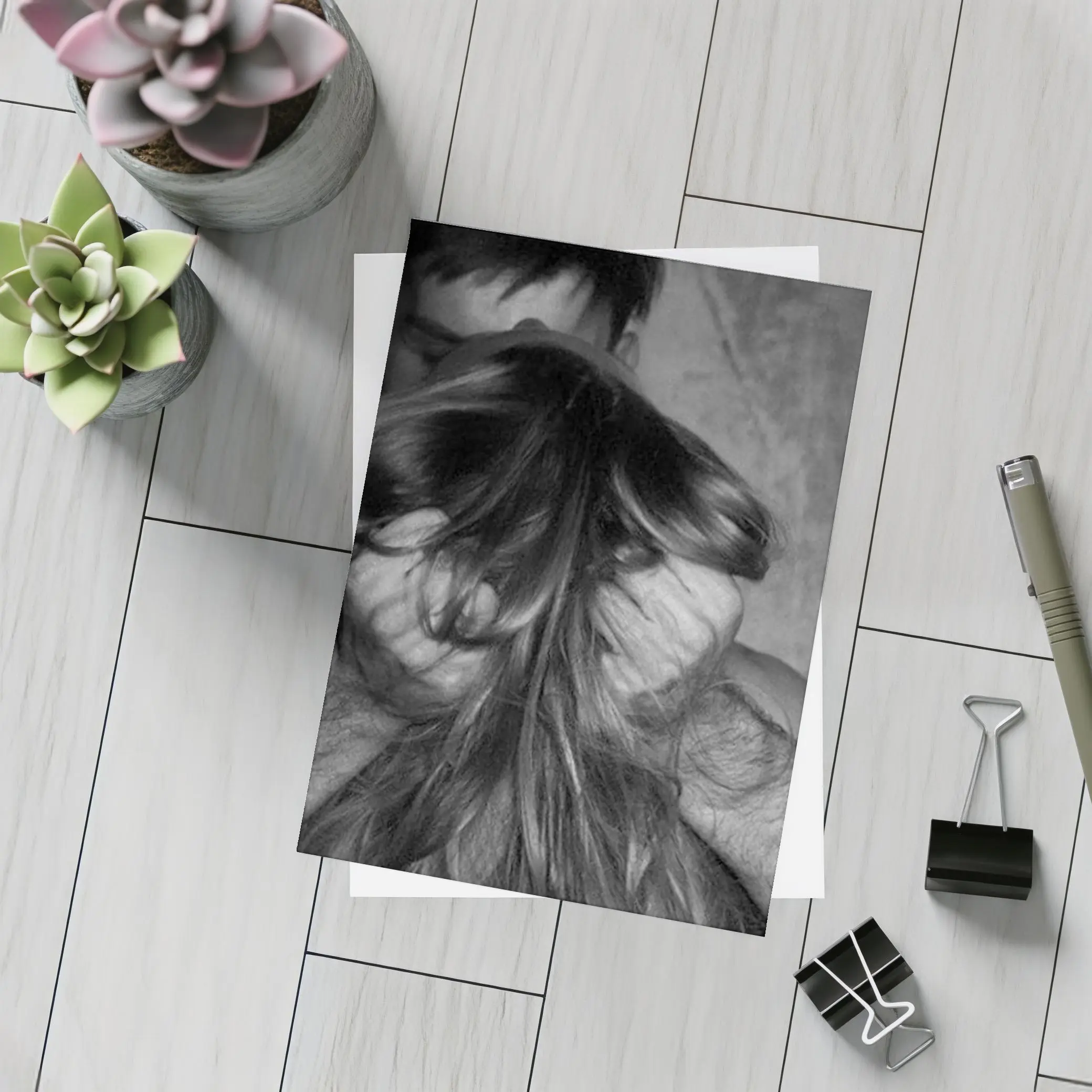 Black and White Intimate Couple Embrace Art – Postcards