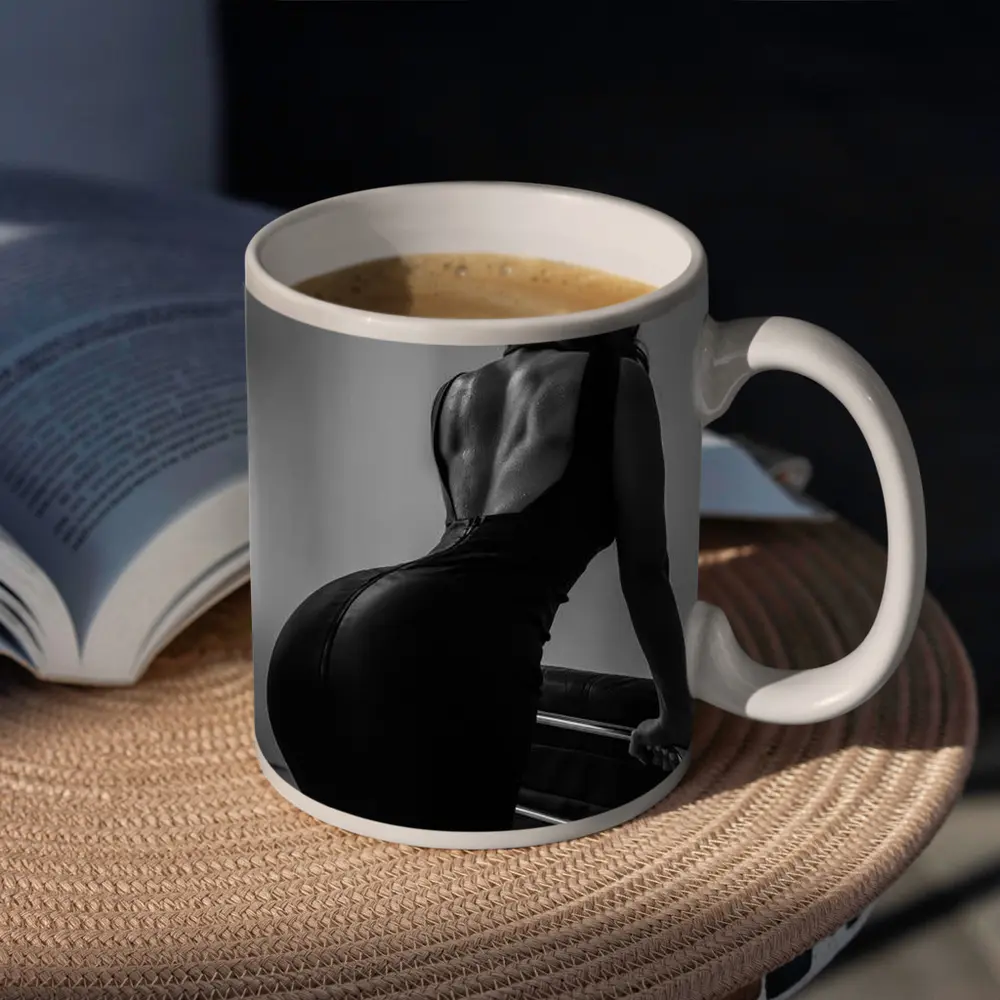 Black and White Woman Back Dress Art – Mugs