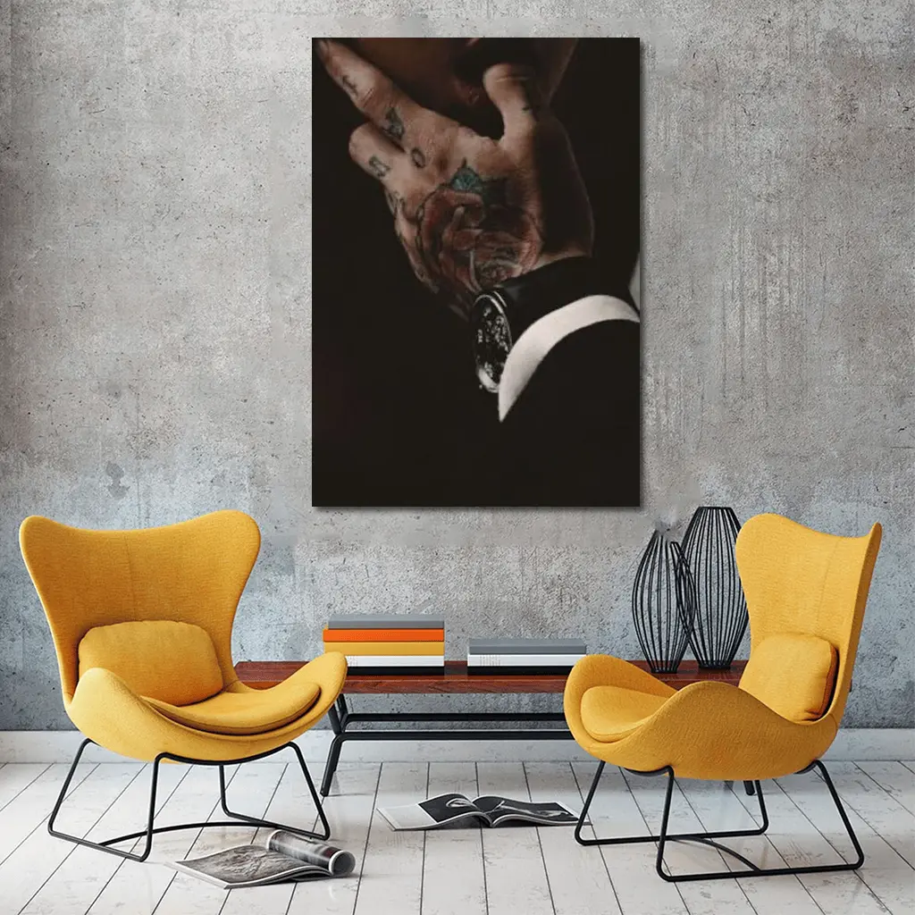 Tattooed Hand With Luxury Watch Dark Background – Wall Art