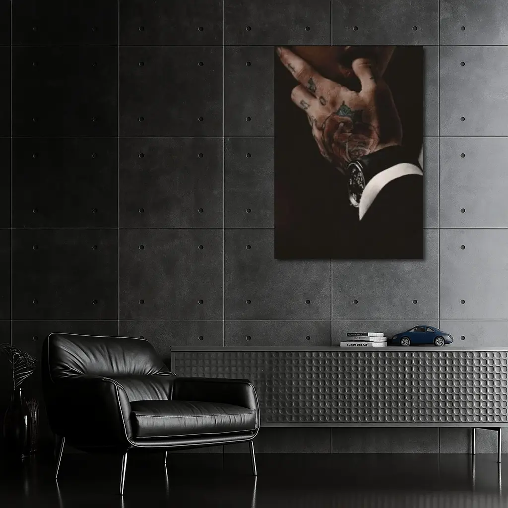 Tattooed Hand With Luxury Watch Dark Background – Wall Art