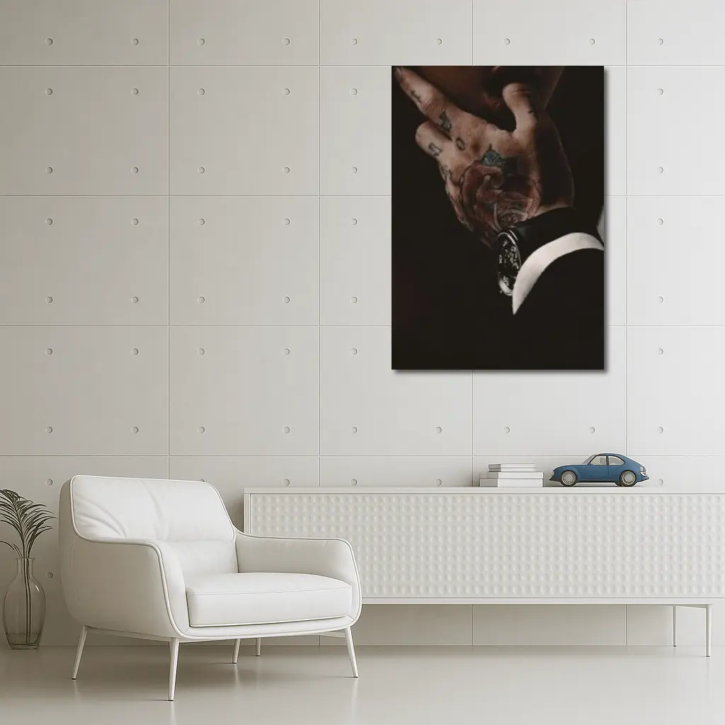 Tattooed Hand With Luxury Watch Dark Background – Wall Art