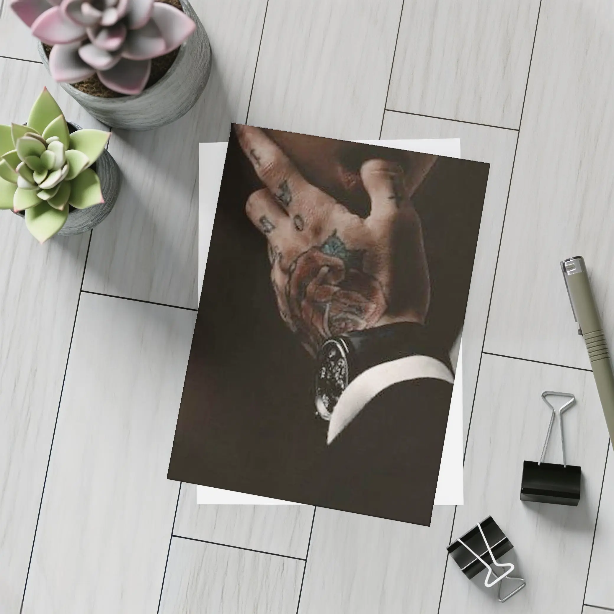 Tattooed Hand With Luxury Watch Dark Background – Postcards