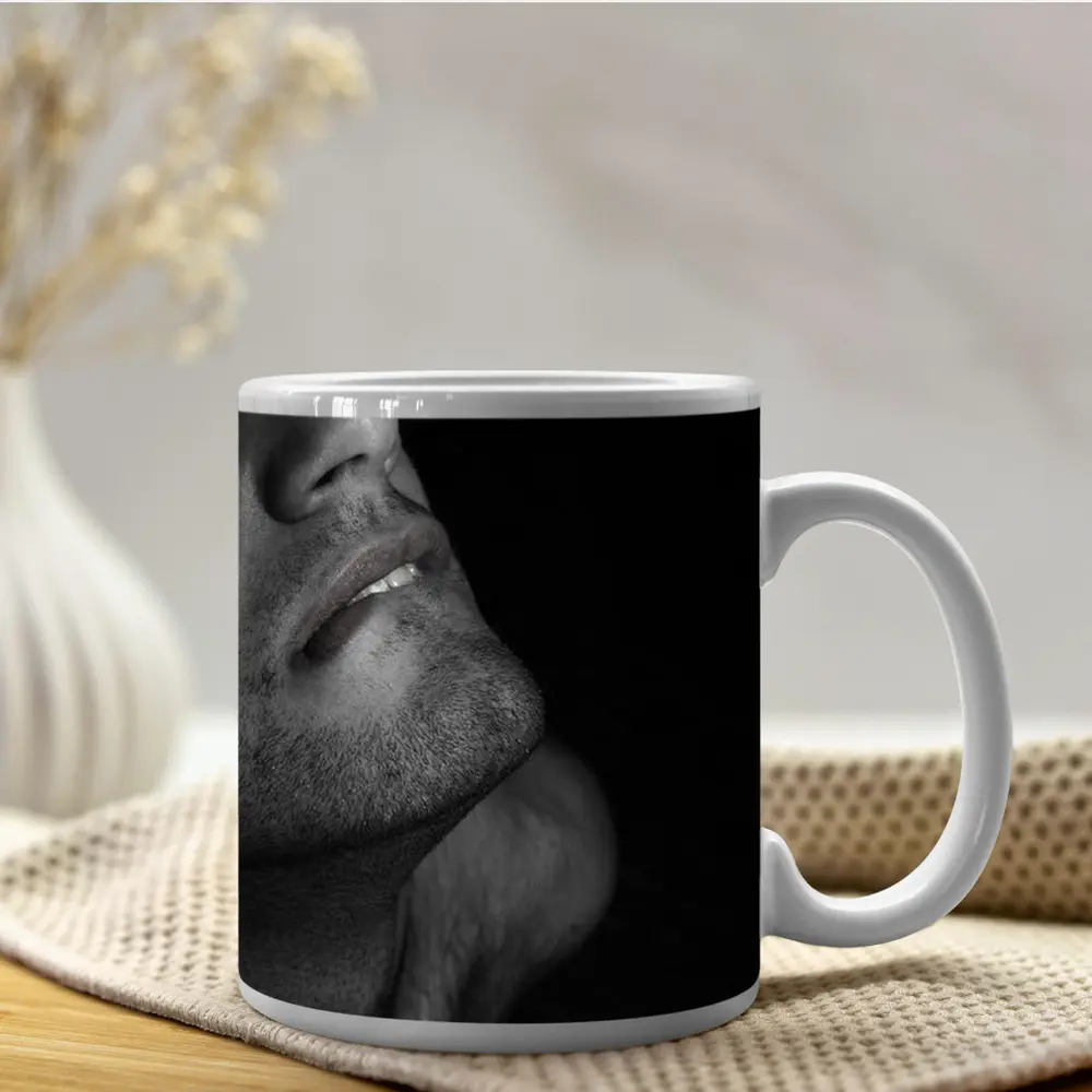 Black and White Male Portrait Dark Background – Mugs