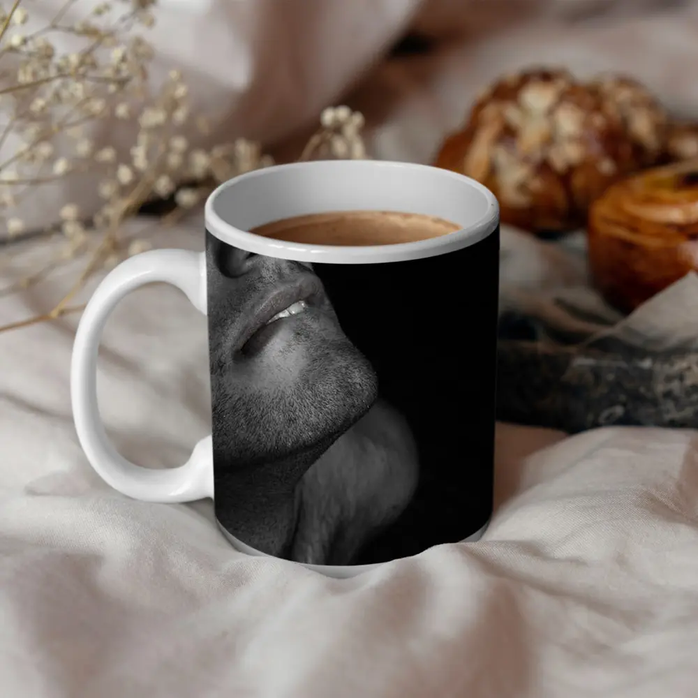 Black and White Male Portrait Dark Background – Mugs