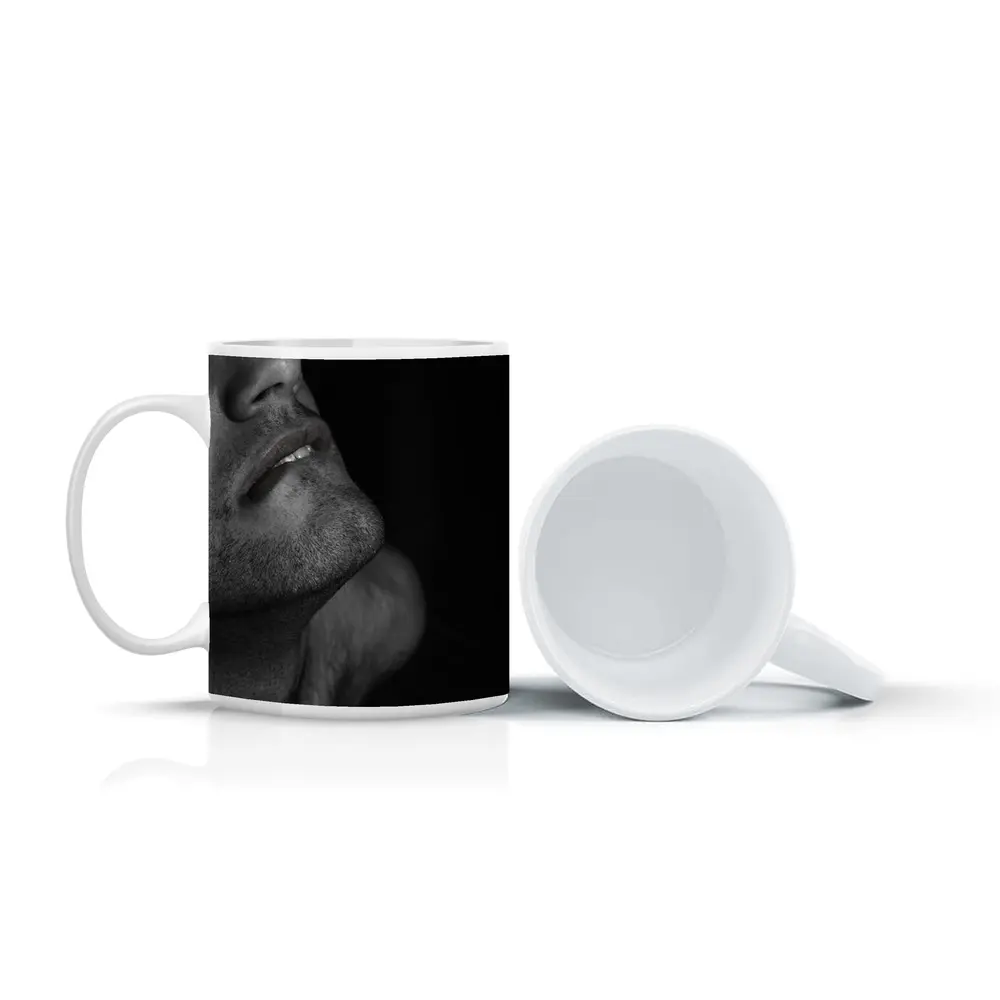 Black and White Male Portrait Dark Background – Mugs