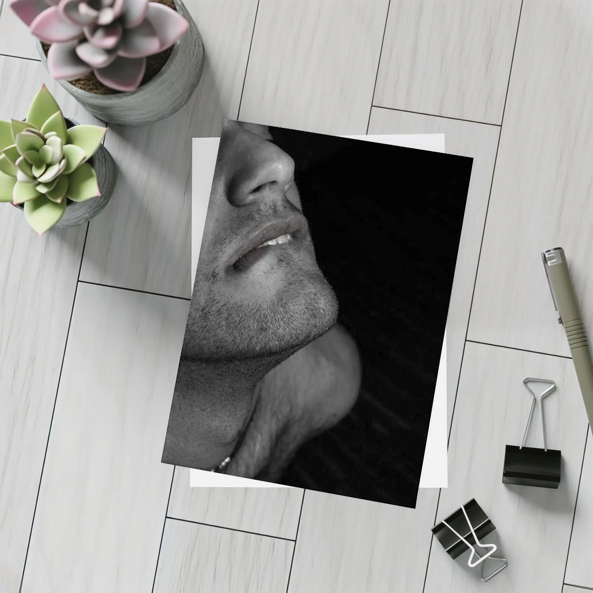 Black and White Male Portrait Dark Background – Postcards