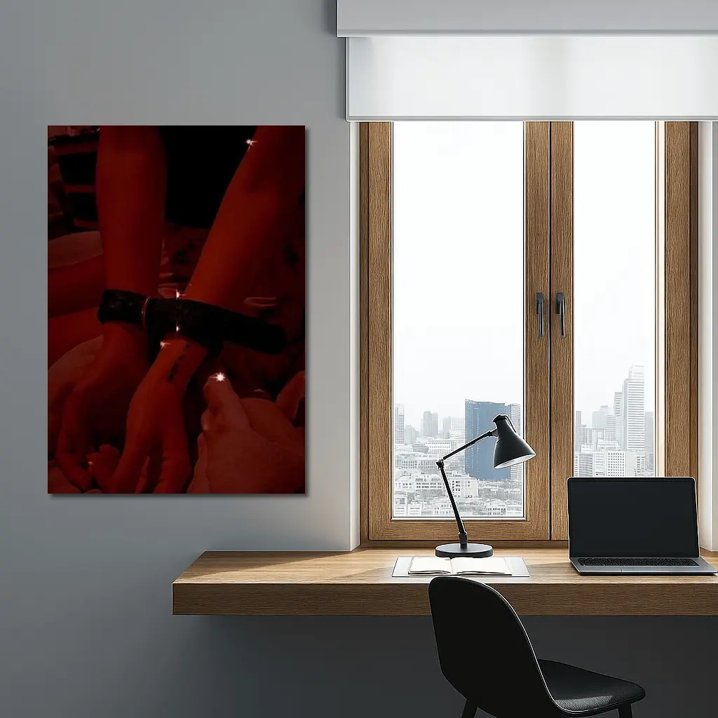 Leather Cuffs Wrists Red Moody Night – Wall Art