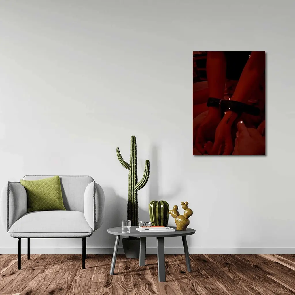 Leather Cuffs Wrists Red Moody Night – Wall Art