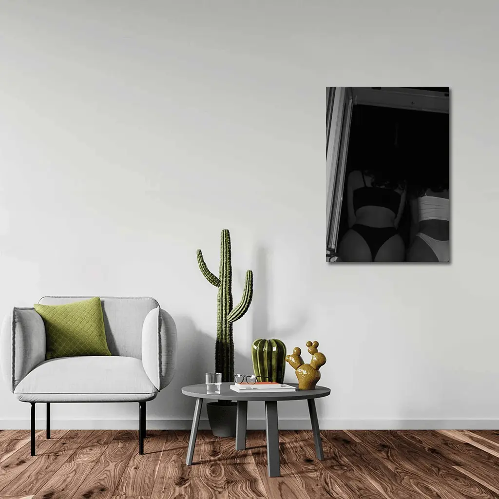 Two Women Black and White Doorway Photo – Wall Art