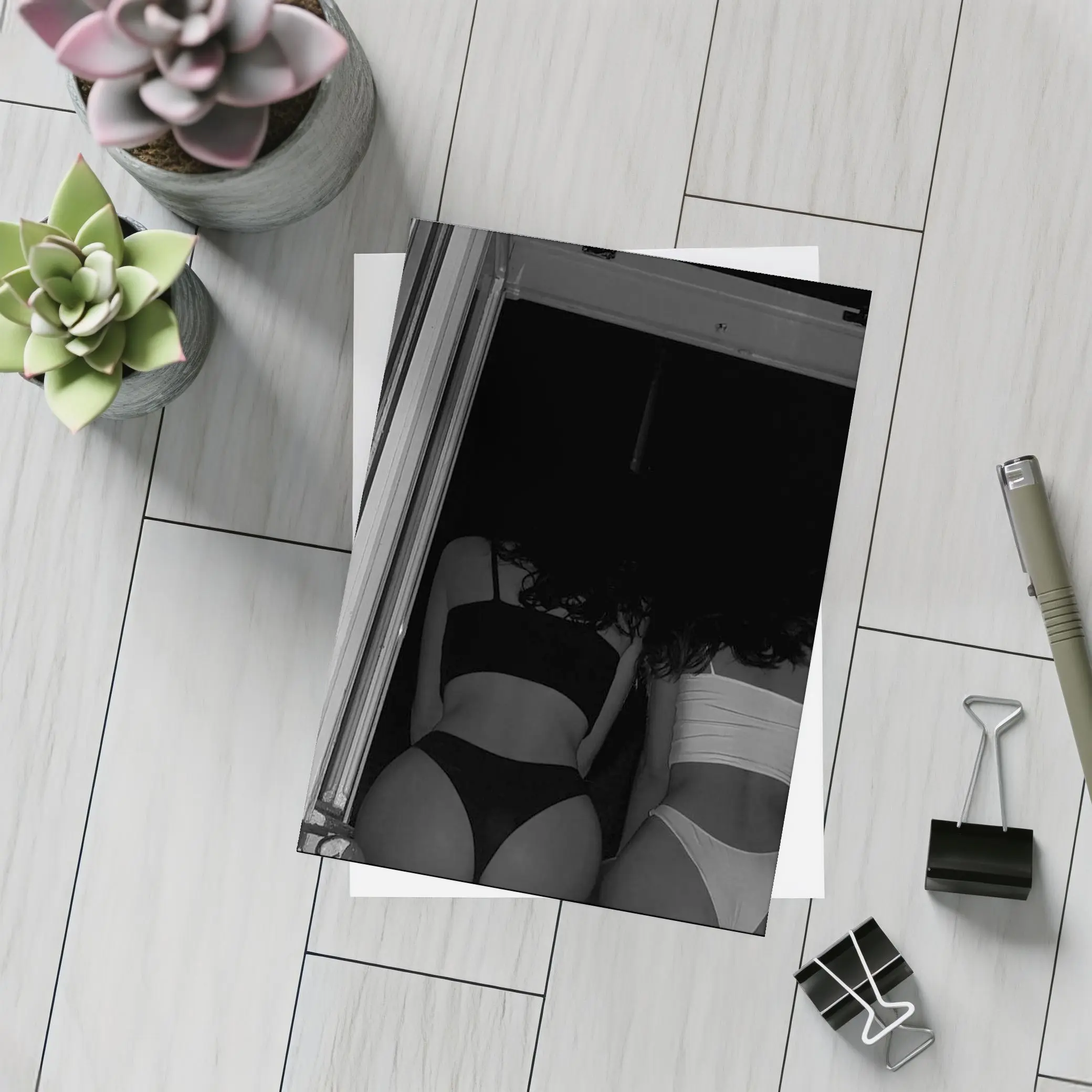 Two Women Black and White Doorway Photo – Postcards