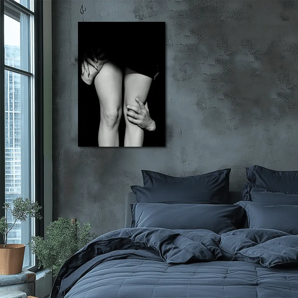 Black and White Couple Embrace Erotic Art – Wall Art