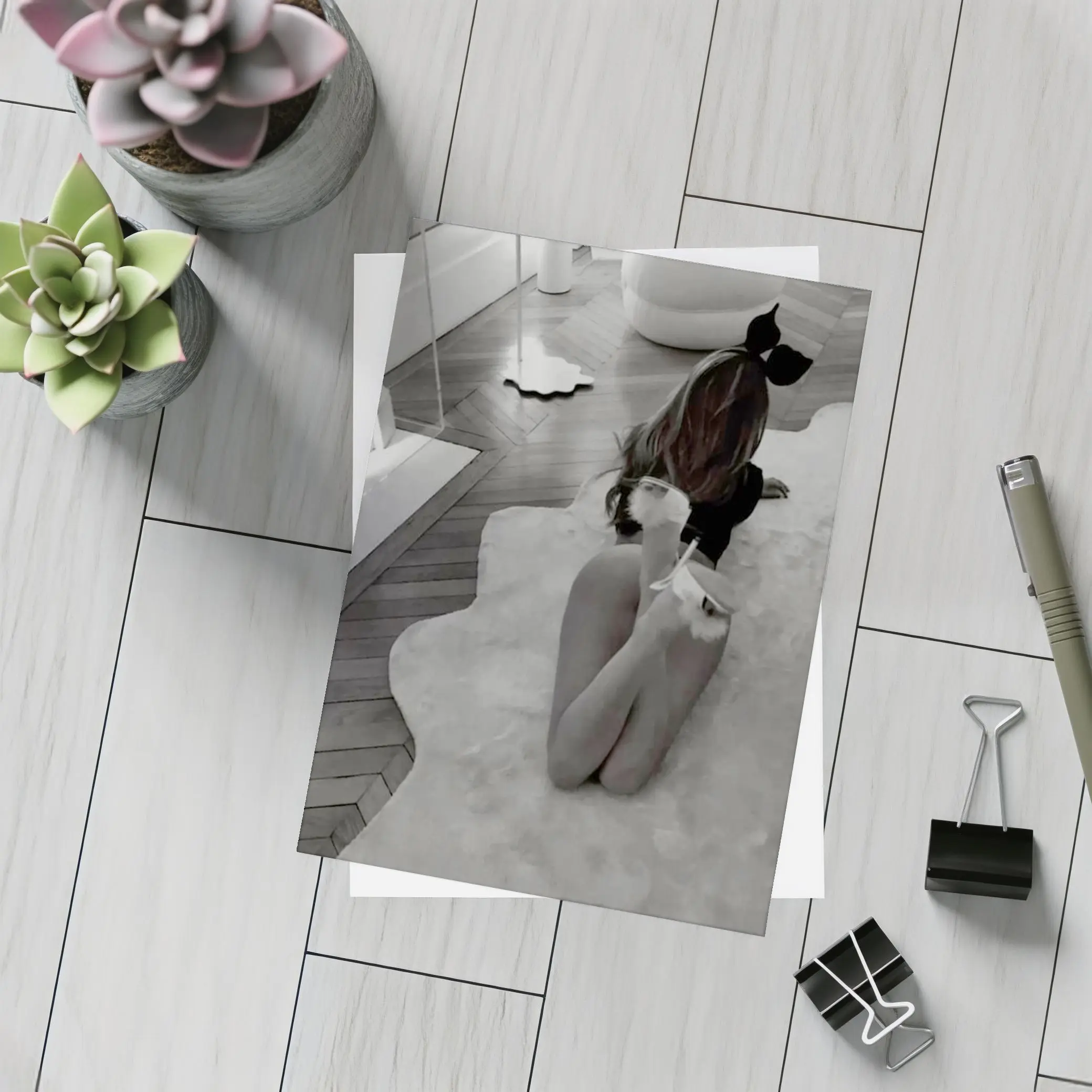 Bunny Girl Kneeling Luxury Bathroom Interior – Postcards