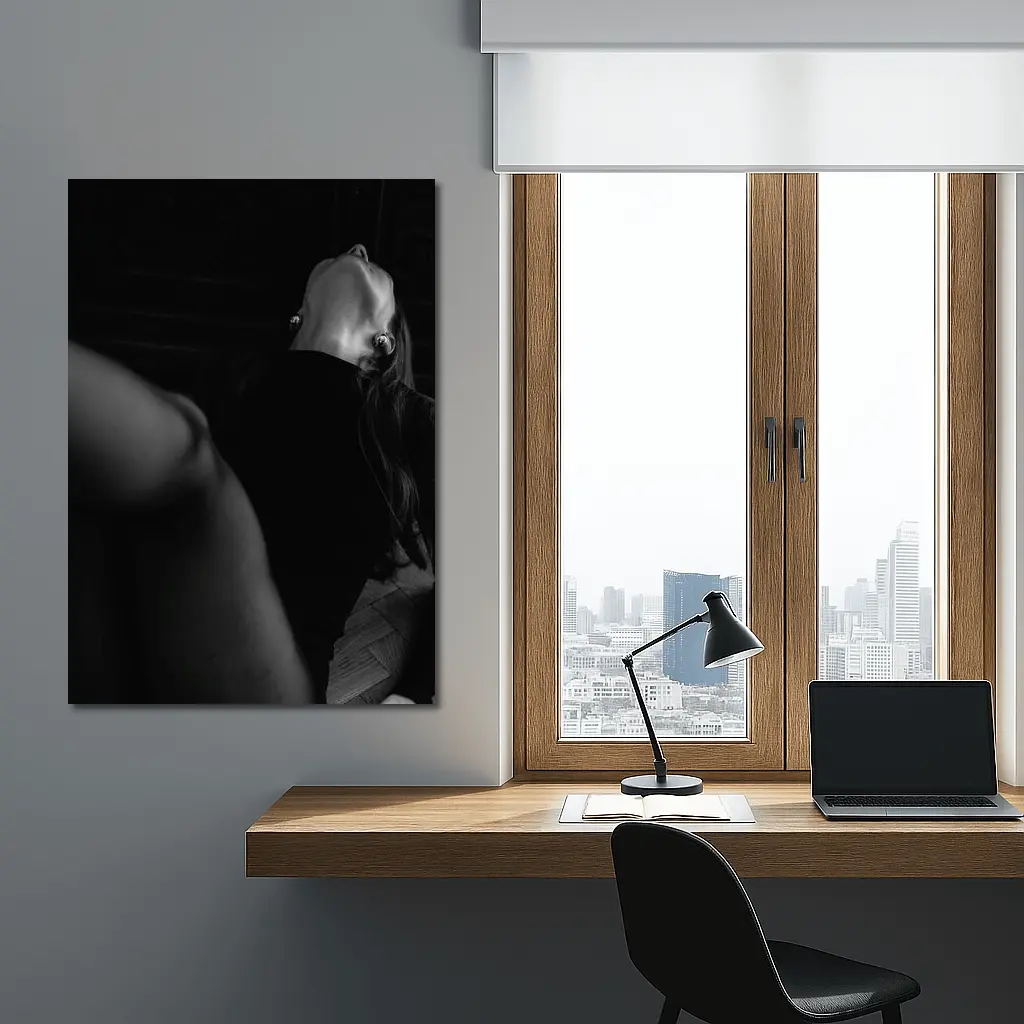 Black and White Woman Figure Dark Interior – Wall Art