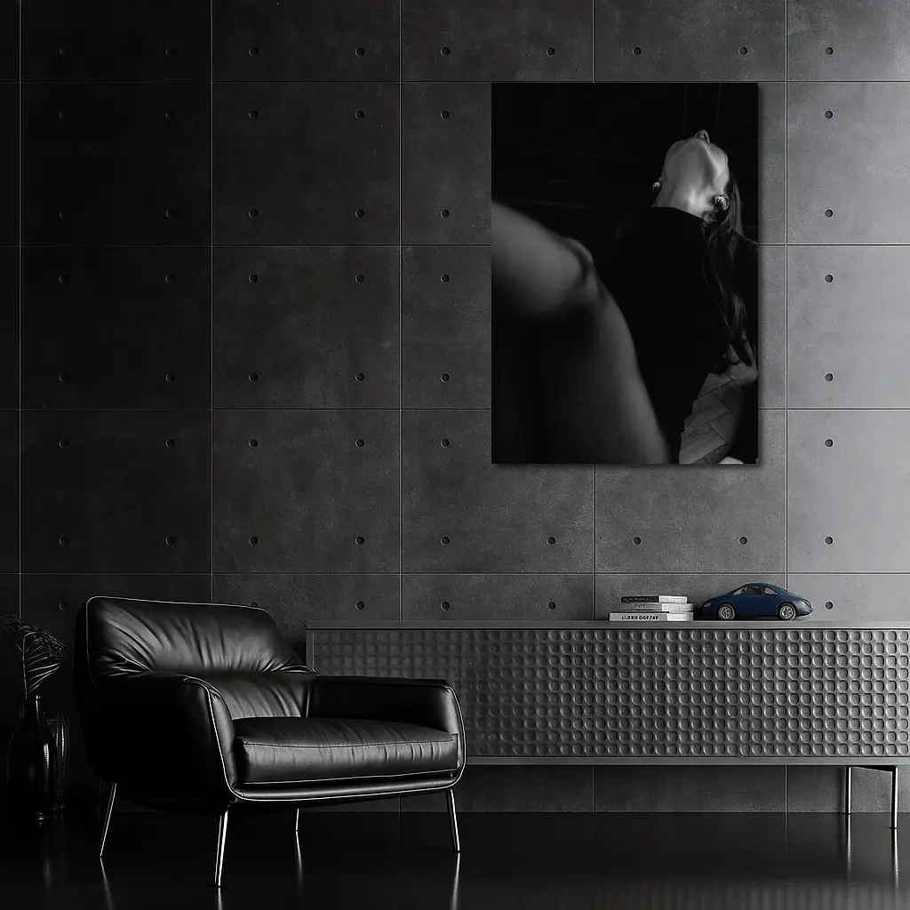 Black and White Woman Figure Dark Interior – Wall Art
