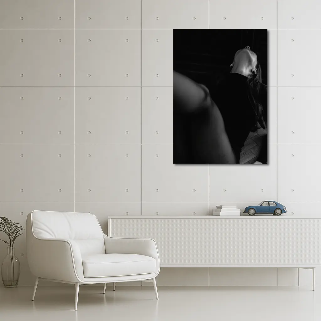 Black and White Woman Figure Dark Interior – Wall Art