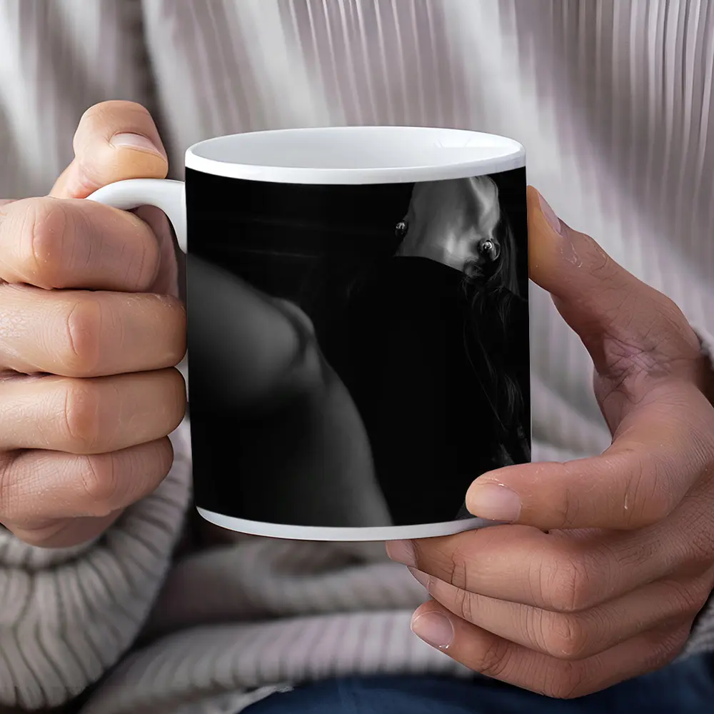 Black and White Woman Figure Dark Interior – Mugs
