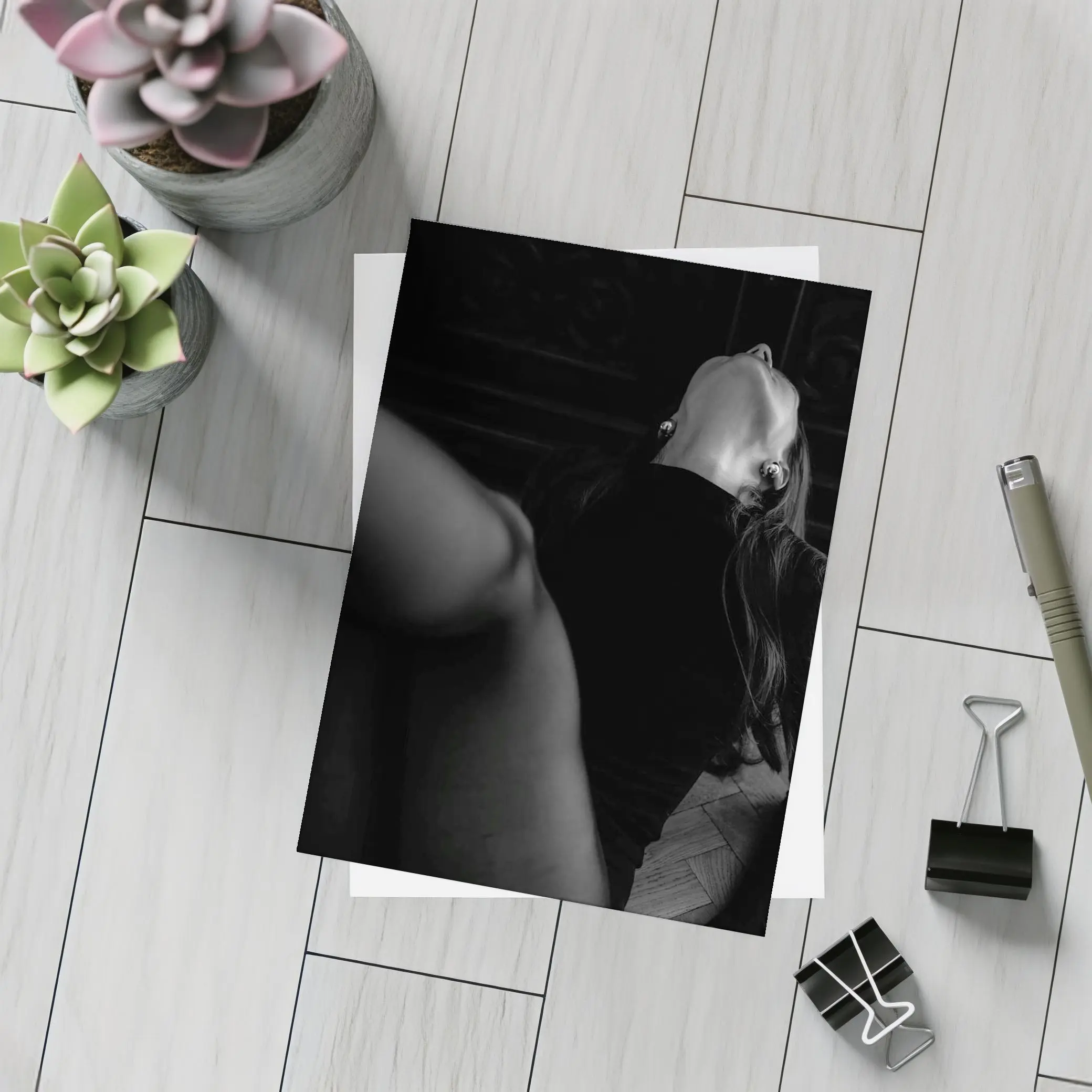 Black and White Woman Figure Dark Interior – Postcards