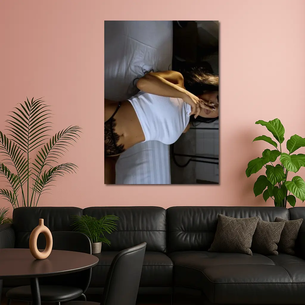 Sensual Woman Reclining On White Bed – Wall Art