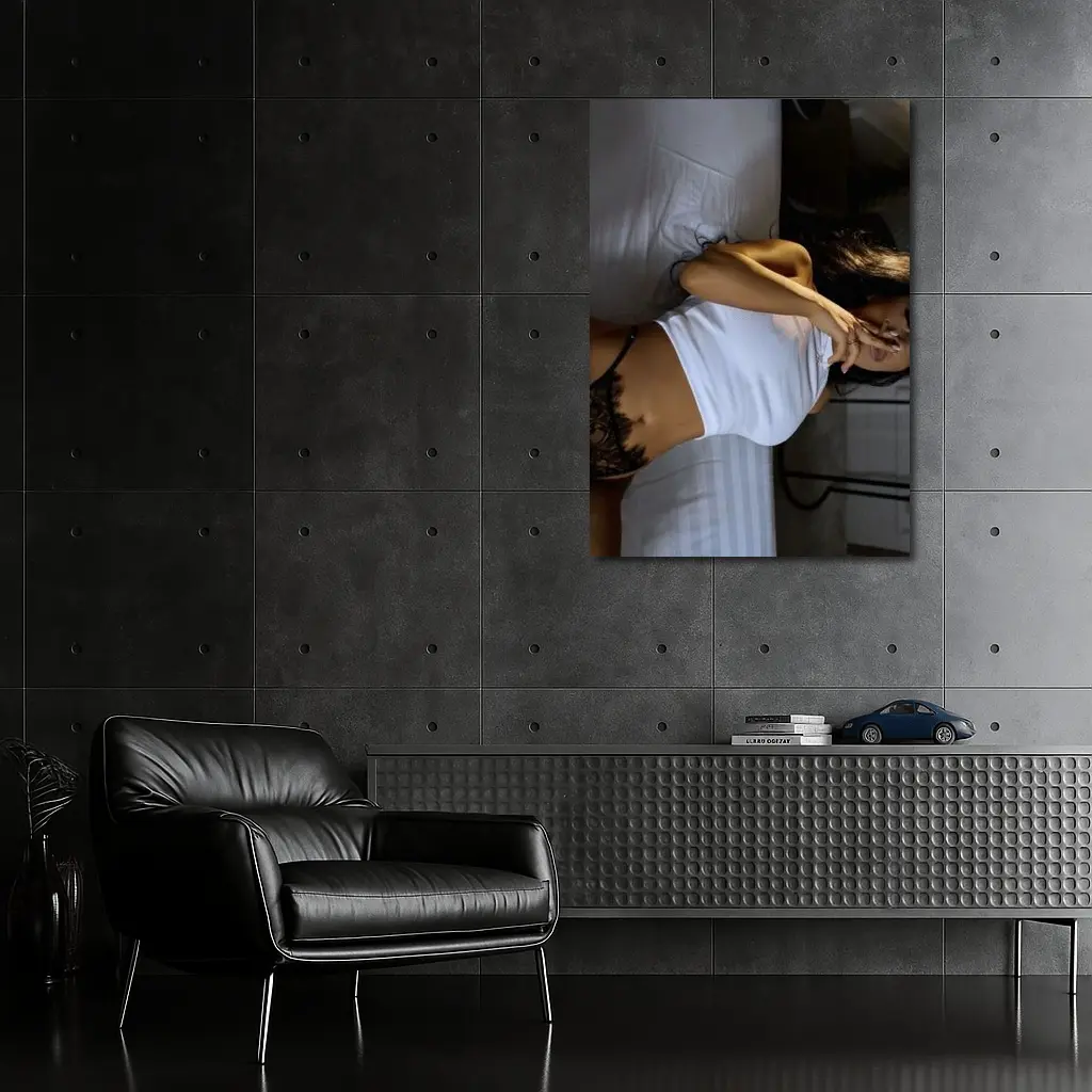 Sensual Woman Reclining On White Bed – Wall Art