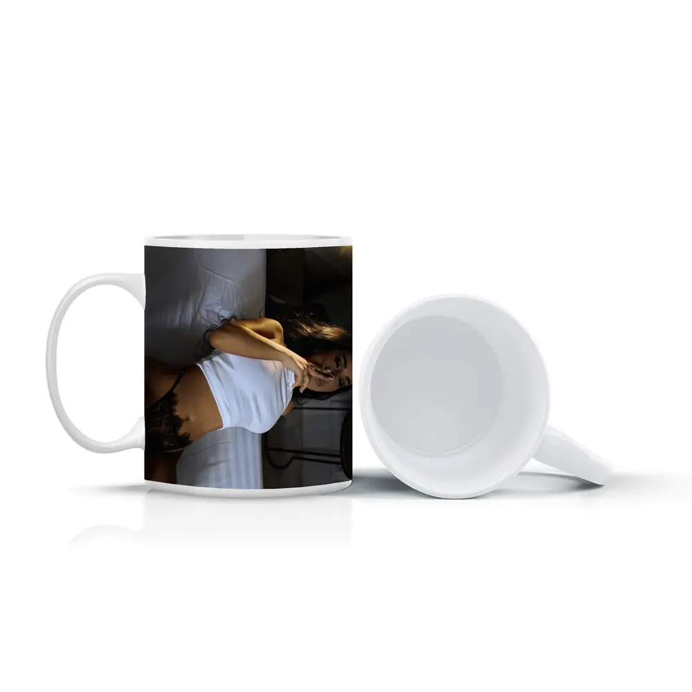 Sensual Woman Reclining On White Bed – Mugs