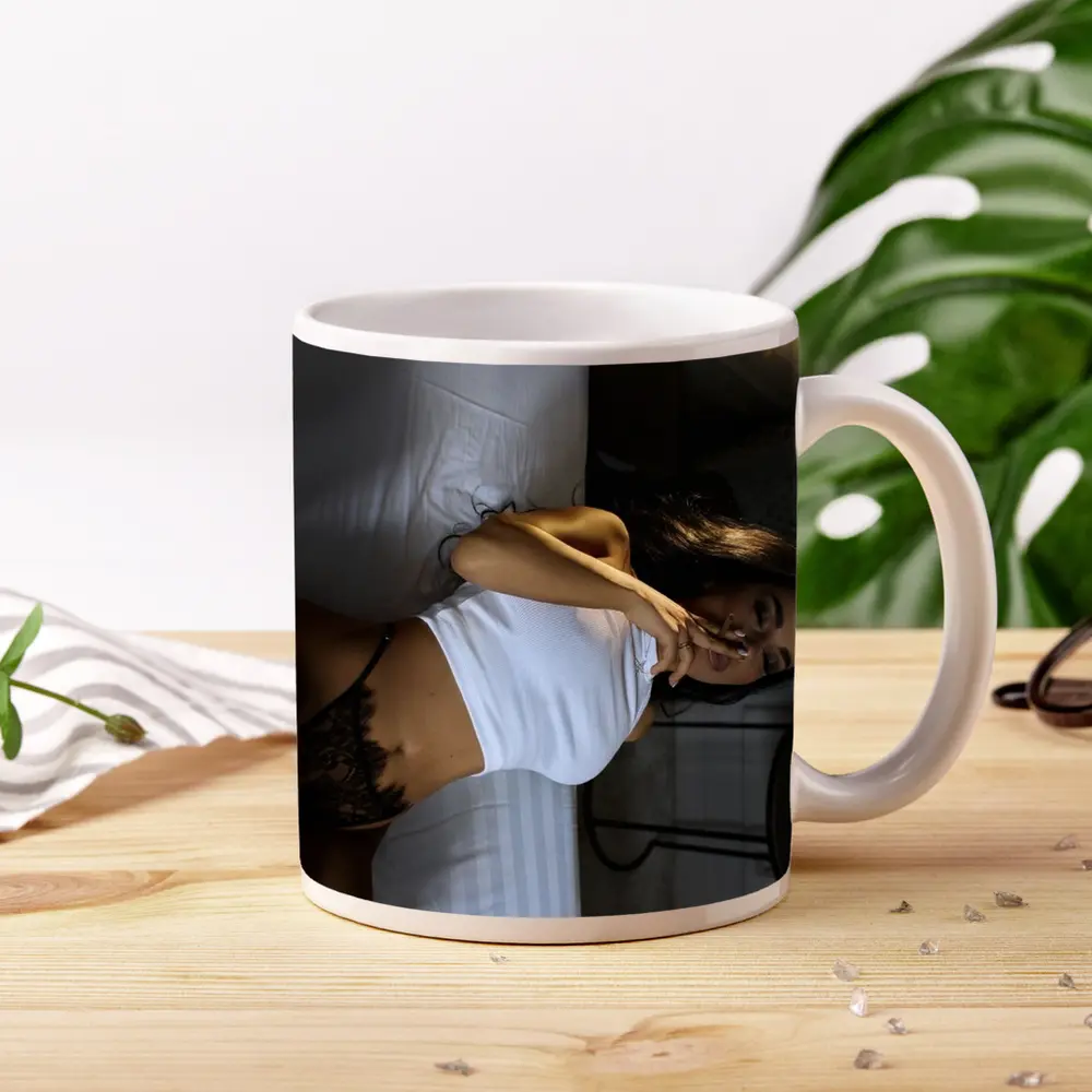 Sensual Woman Reclining On White Bed – Mugs