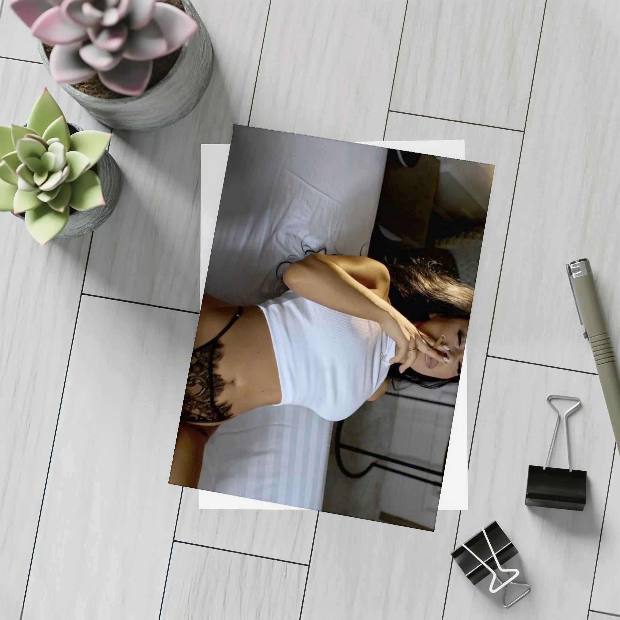 Sensual Woman Reclining On White Bed – Postcards