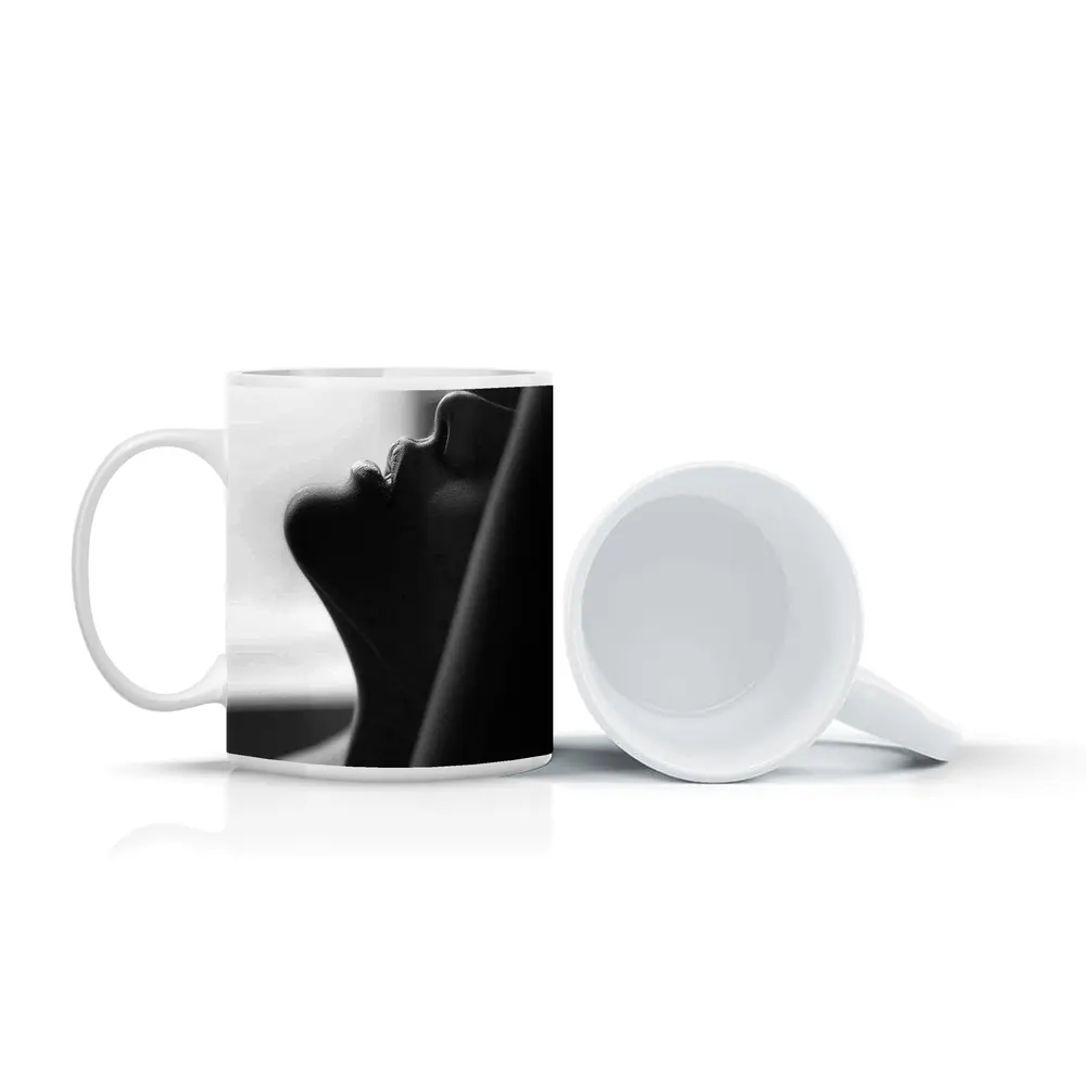 Black and White Female Profile Silhouette Art – Mugs