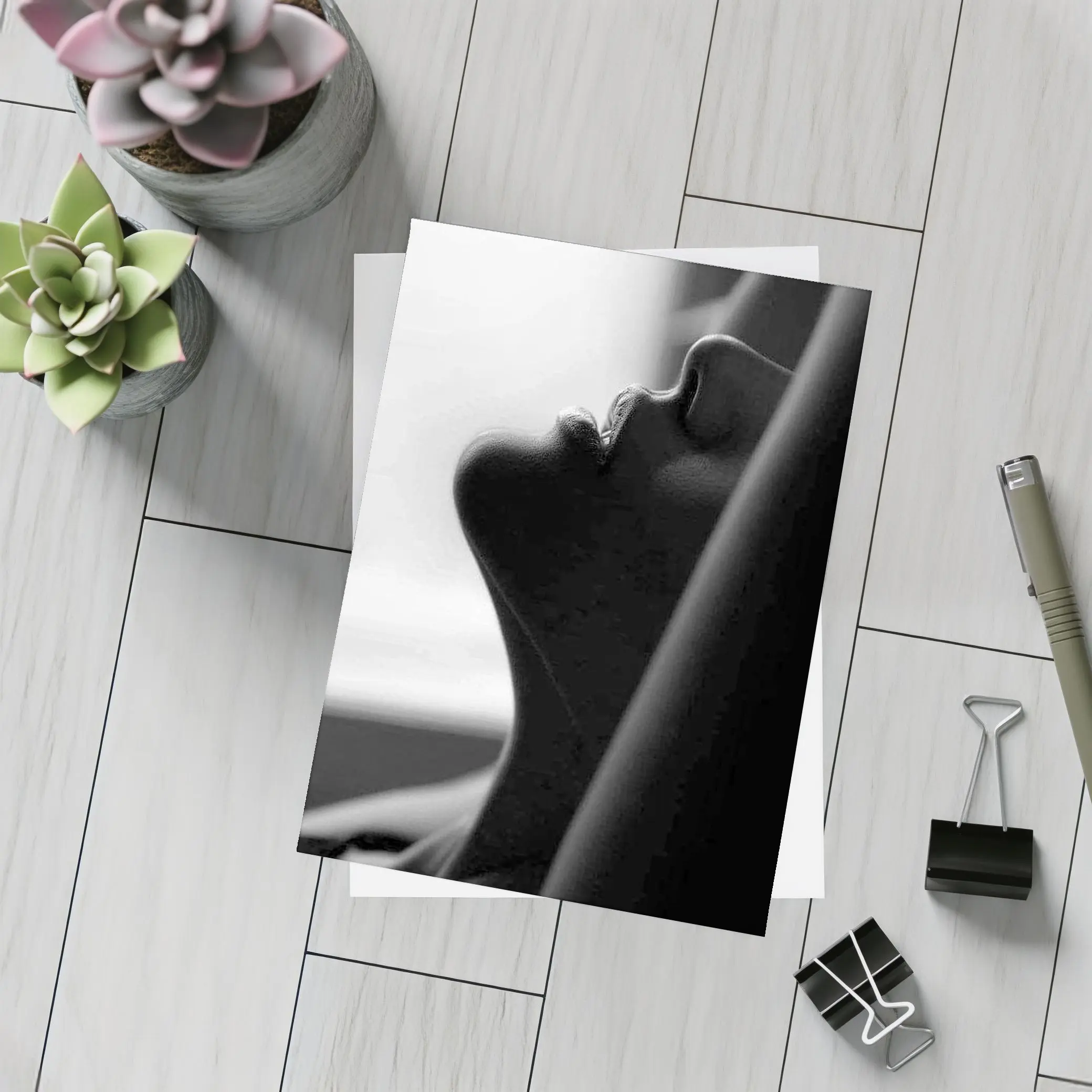 Black and White Female Profile Silhouette Art – Postcards
