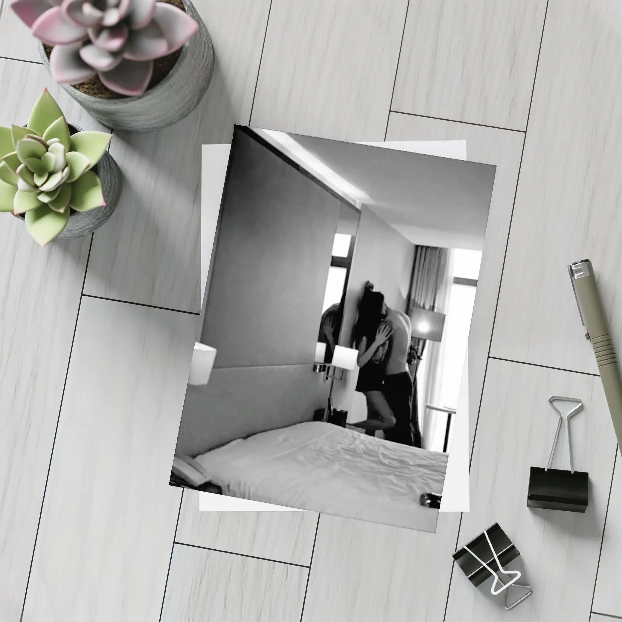 Couple Kissing Black White Hotel Room – Postcards