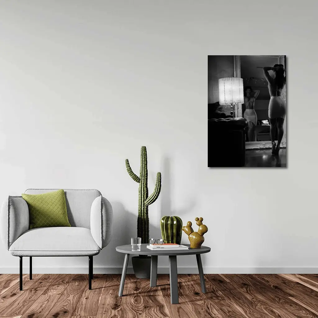 Woman Mirror Reflection Black White Boudoir – Wall Art