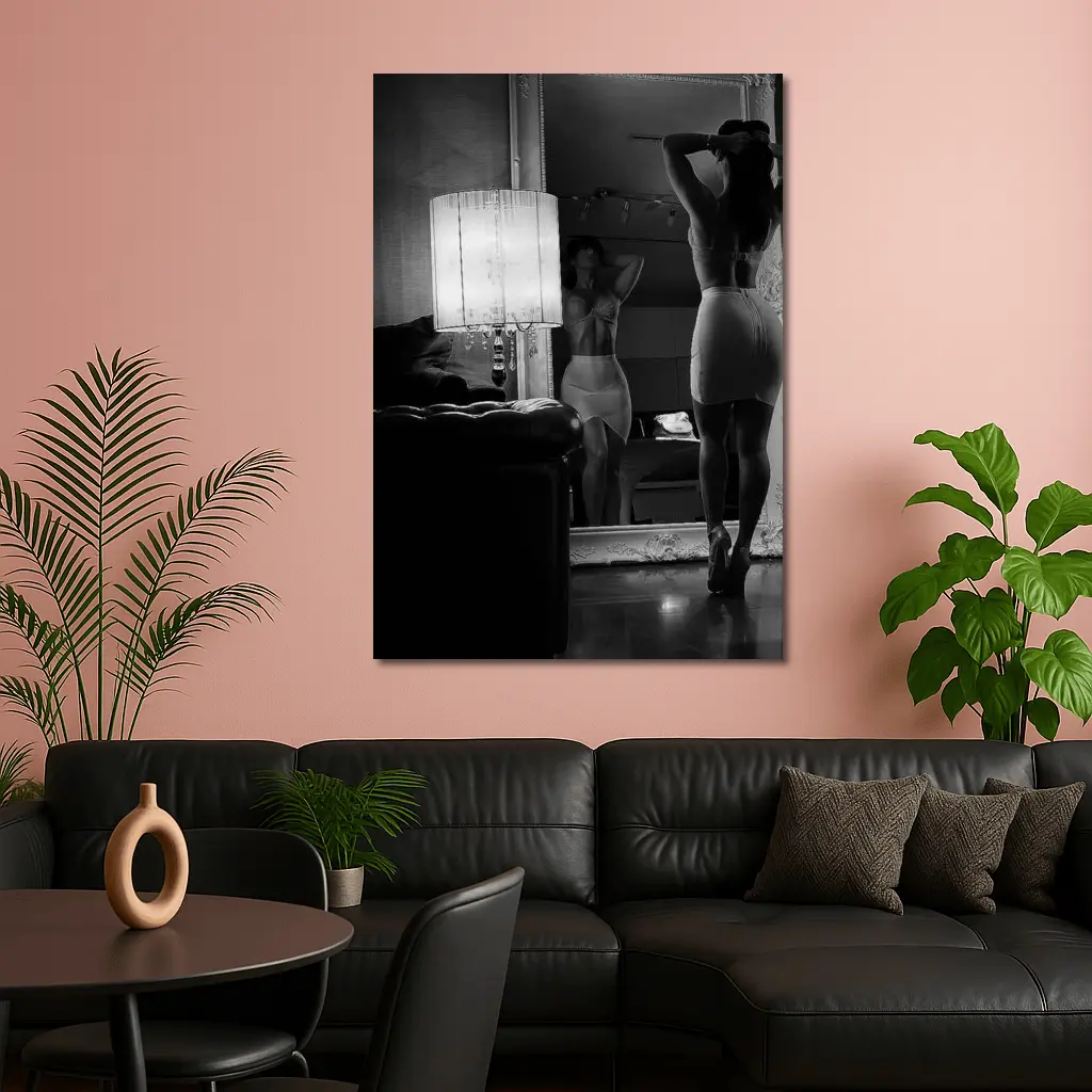 Woman Mirror Reflection Black White Boudoir – Wall Art