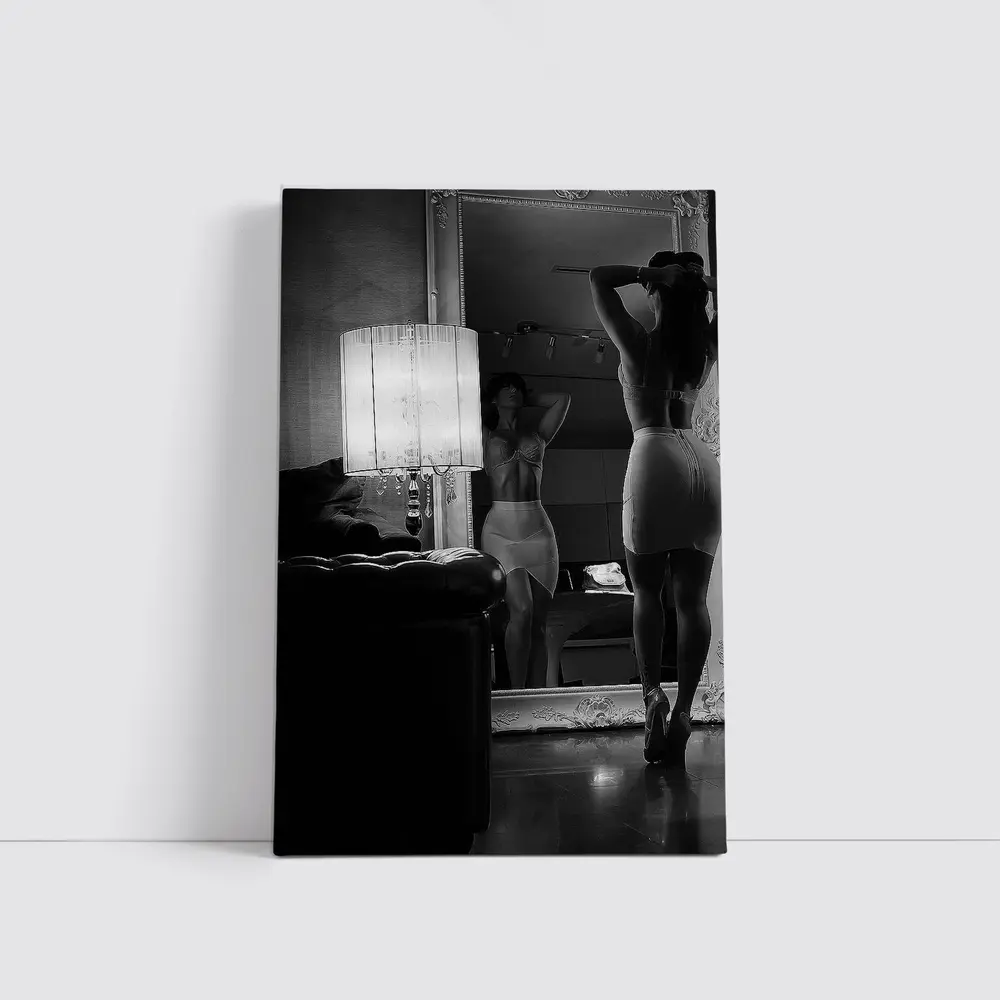 Woman Mirror Reflection Black White Boudoir – Wall Art