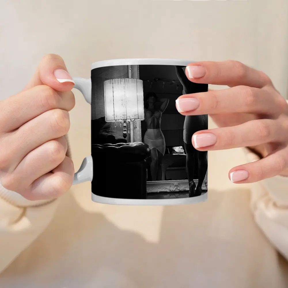 Woman Mirror Reflection Black White Boudoir – Mugs