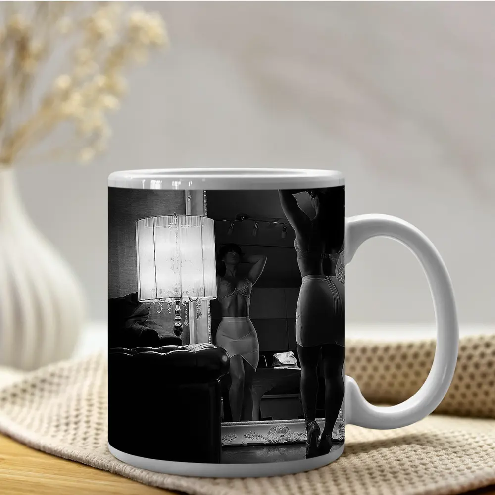 Woman Mirror Reflection Black White Boudoir – Mugs