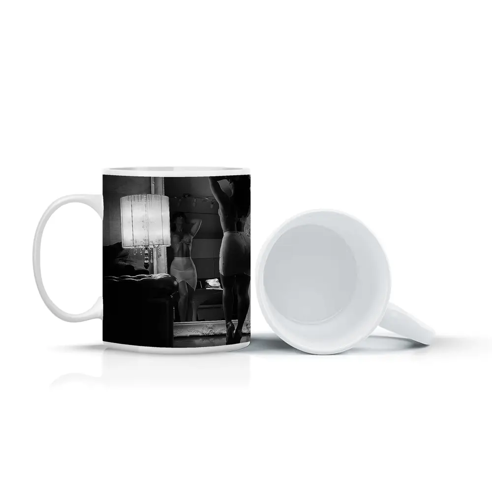 Woman Mirror Reflection Black White Boudoir – Mugs