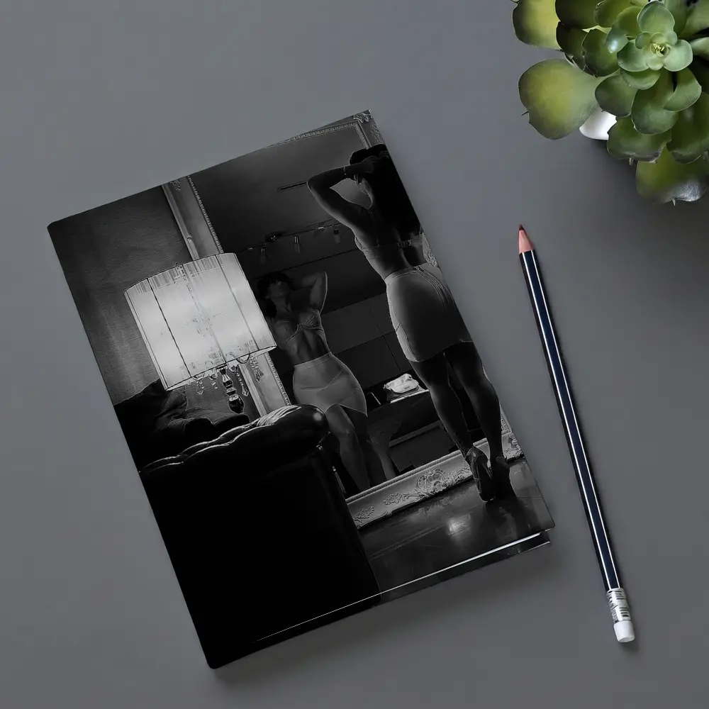 Woman Mirror Reflection Black White Boudoir – Notebooks