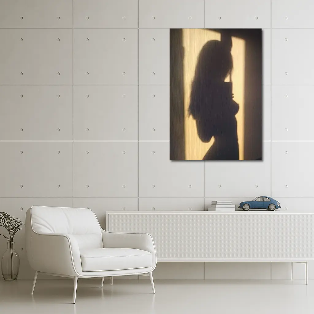 Woman Silhouette Shadow On Beige Wall – Wall Art