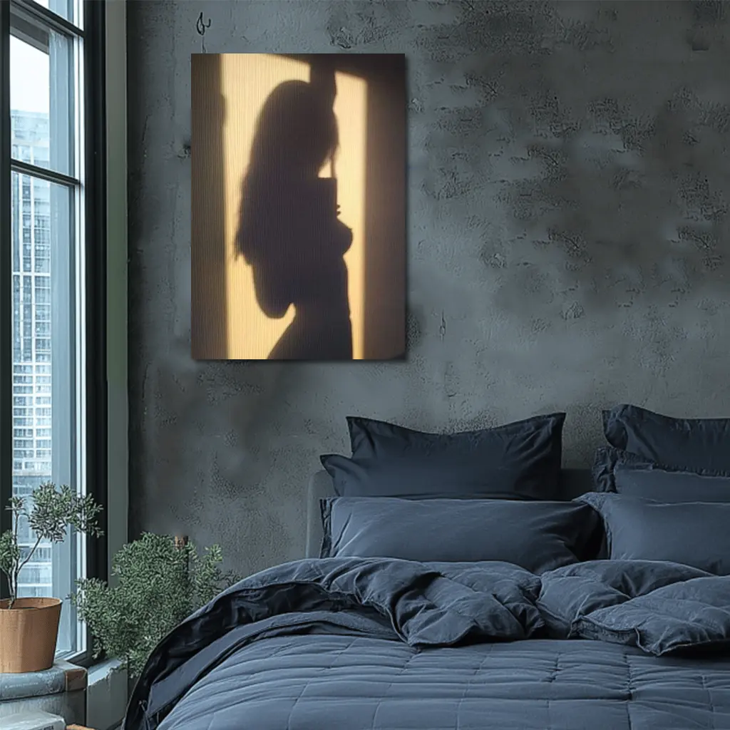 Woman Silhouette Shadow On Beige Wall – Wall Art