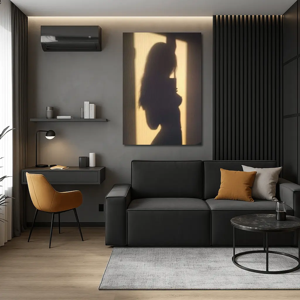 Woman Silhouette Shadow On Beige Wall – Wall Art
