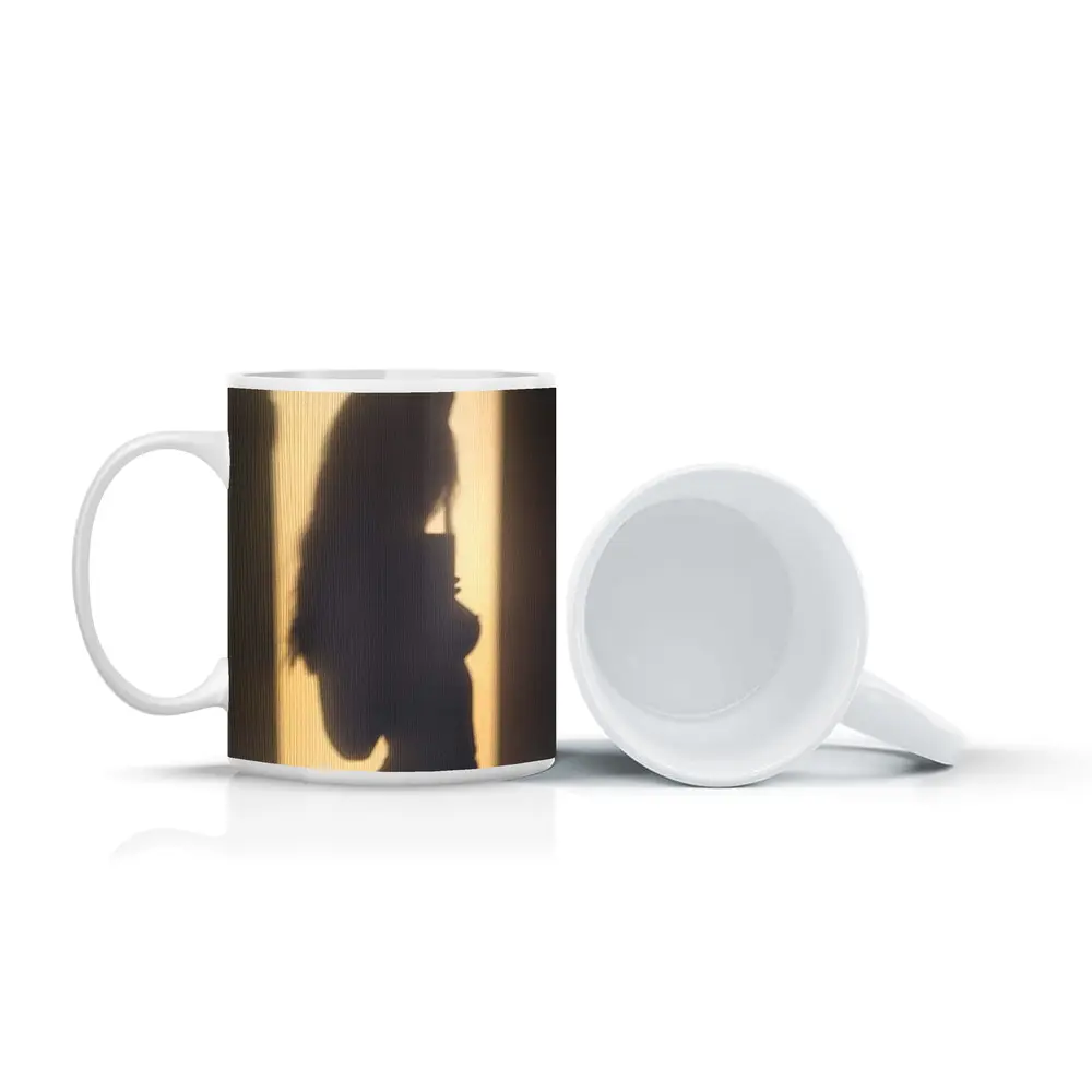 Woman Silhouette Shadow On Beige Wall – Mugs